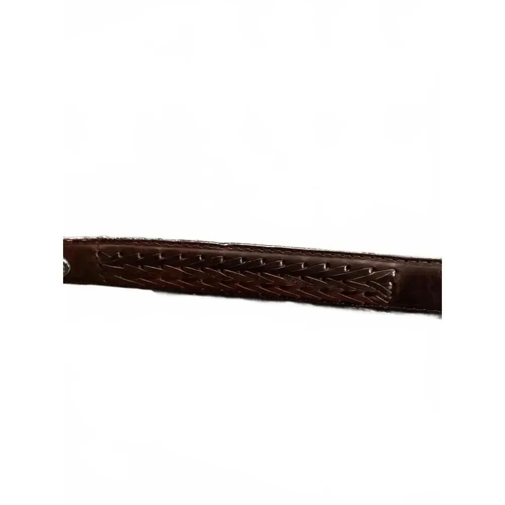 Vintage Brown Full Grain Leather Golf Belt with Silver Golf Emblems Size 36